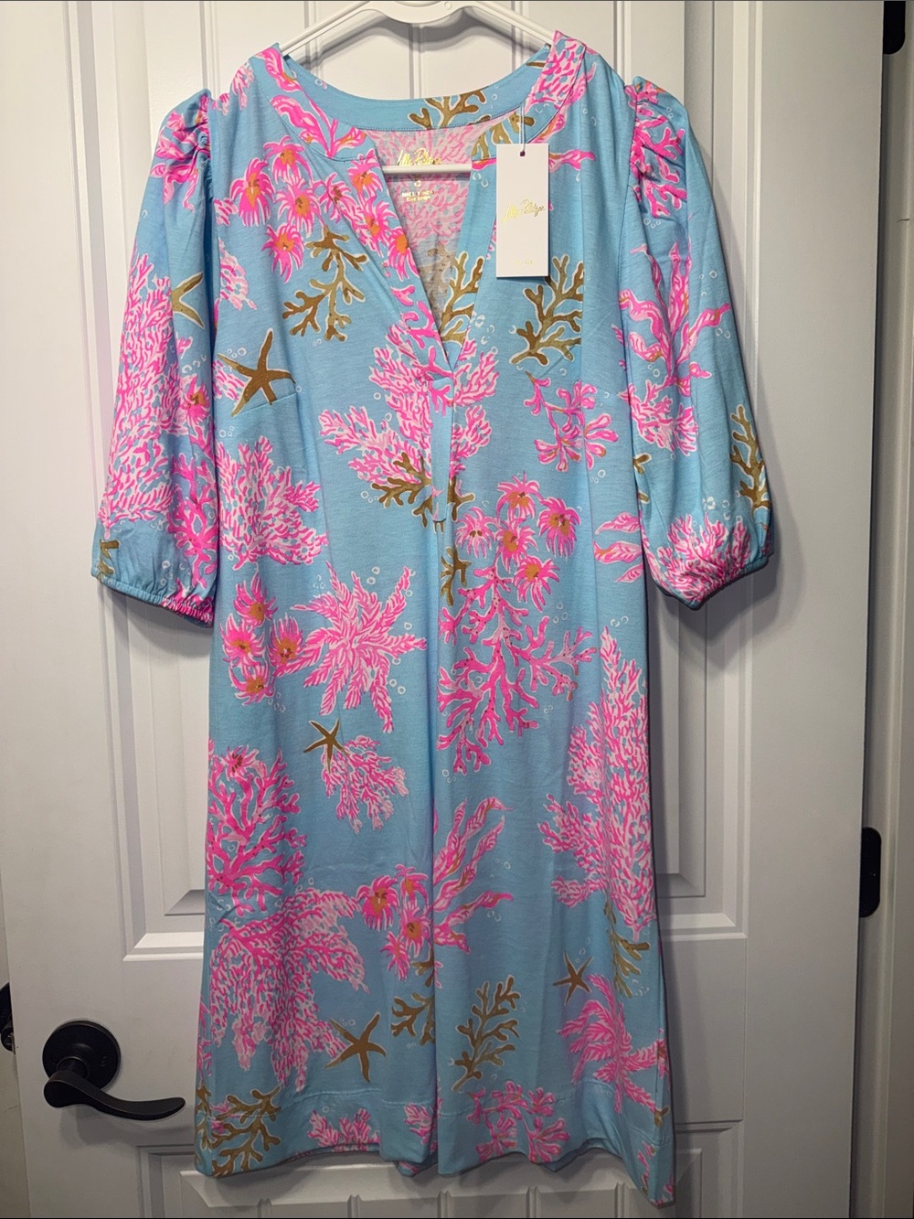 Lilly Pulitzer Dress Colson “Royal Coral” Reef Print Size S NWT Relaxed Cotton